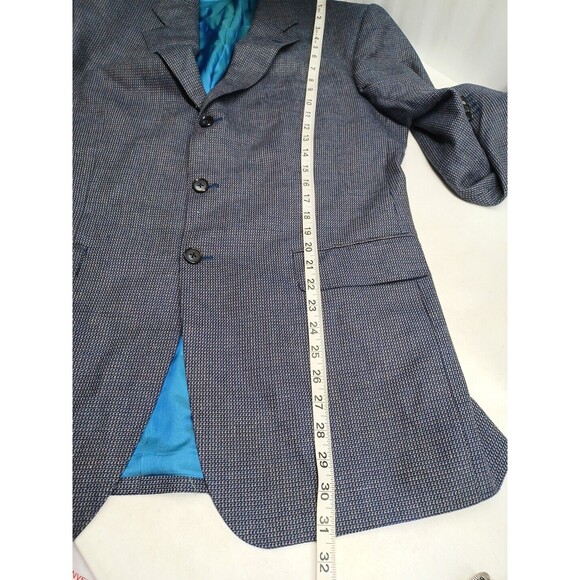 Sean John Tweed Blue Jacket Blazer Sz 41R Wool Silk Blue Brown - Picture 7 of 11
